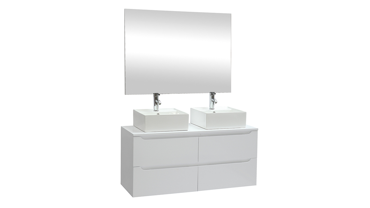 Mobile da bagno con specchio e cassetti bianchi (lavandini non inclusi) LOTA