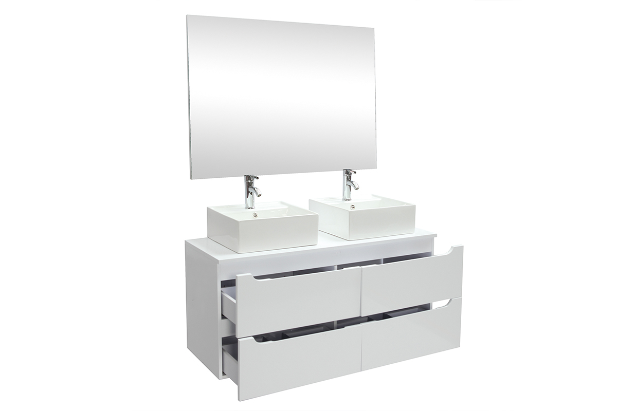 Mobile da bagno con specchio e cassetti bianchi (lavandini non inclusi) LOTA