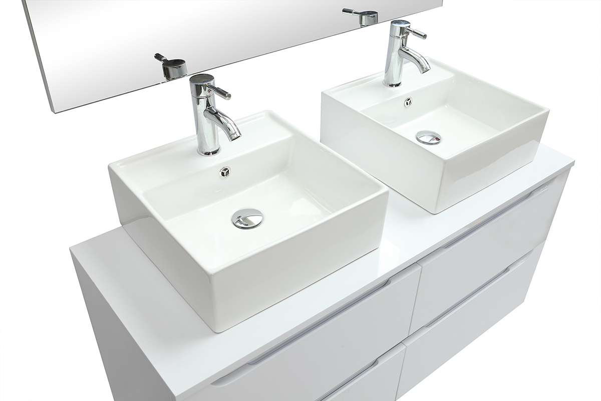 Mobile da bagno con specchio e cassetti bianchi (lavandini non inclusi) LOTA
