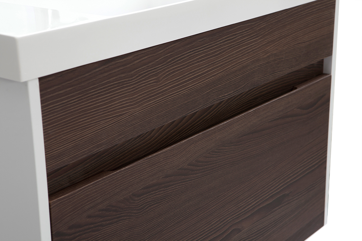 Mobile da bagno con vasca specchio e cassetti bianco e legno scuro GANFO