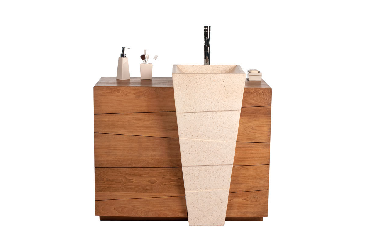 Mobile da bagno design etnico in tek e terrazzo con lavandini incassati ARU