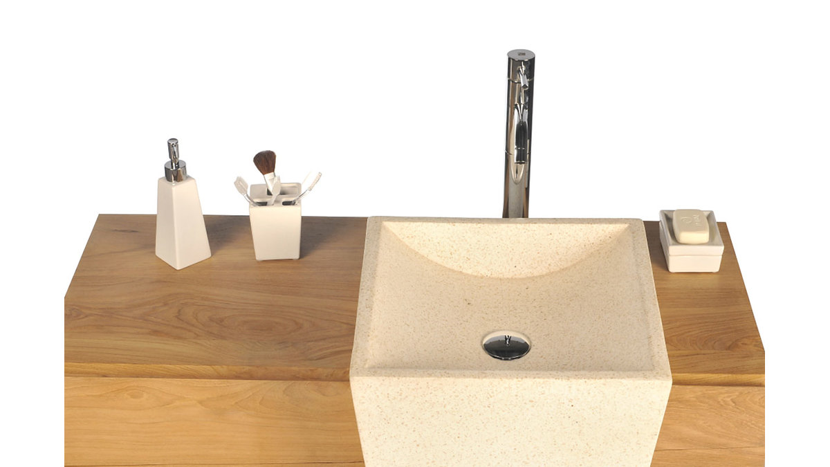 Mobile da bagno design etnico in tek e terrazzo con lavandini incassati ARU