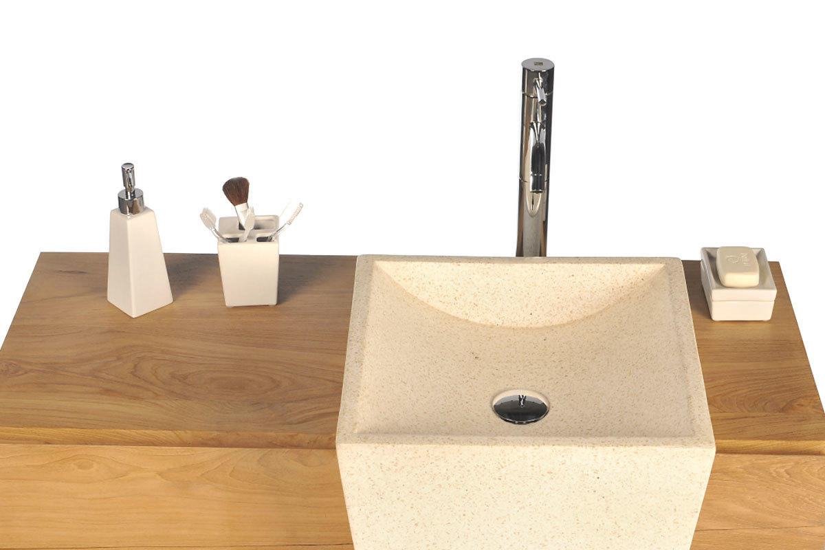 Mobile da bagno design etnico in tek e terrazzo con lavandini incassati ARU
