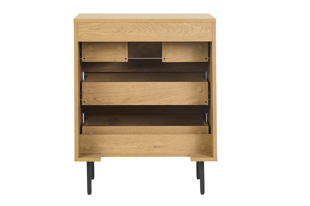 Mobile da bagno ARAGON in finitura rovere chiaro con cassetti, vista posteriore.