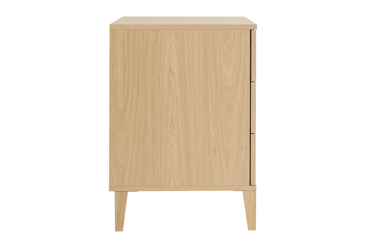 Mobile da bagno finitura legno rovere, vista di profilo, tre cassetti sul lato destro.