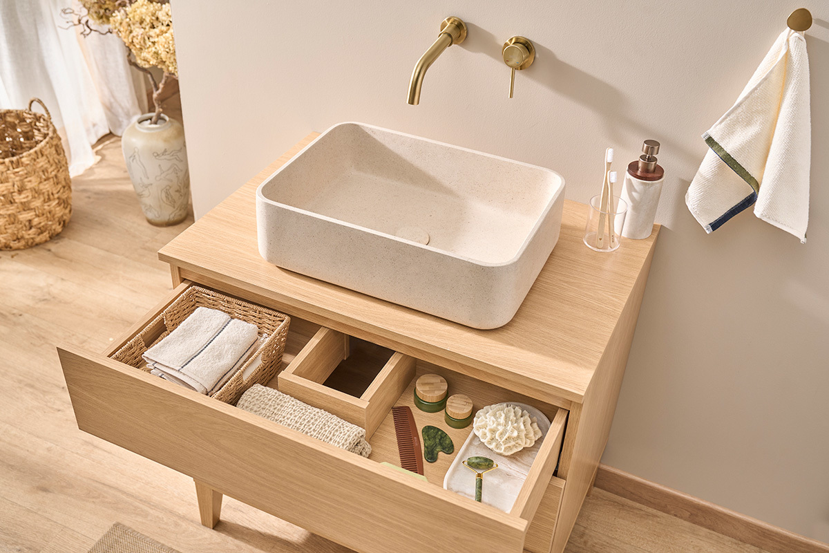 Mobile da bagno finitura legno rovere L80 cm FREDDY