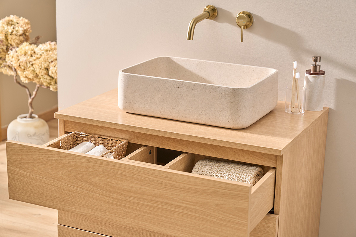 Mobile da bagno finitura legno rovere L80 cm FREDDY