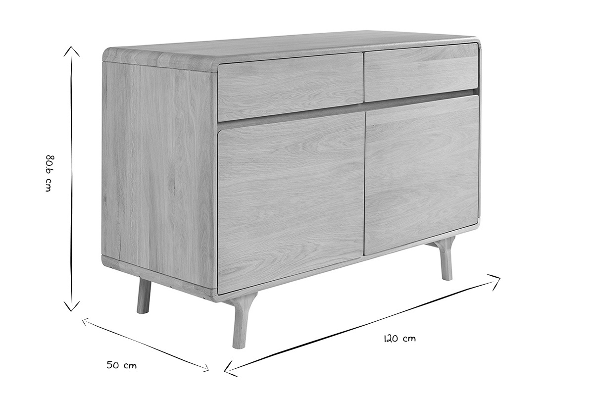 Mobiletto da bagno in legno massello di rovere, dimensioni: 120 cm x 50 cm x 80,6 cm, in bianco e nero.