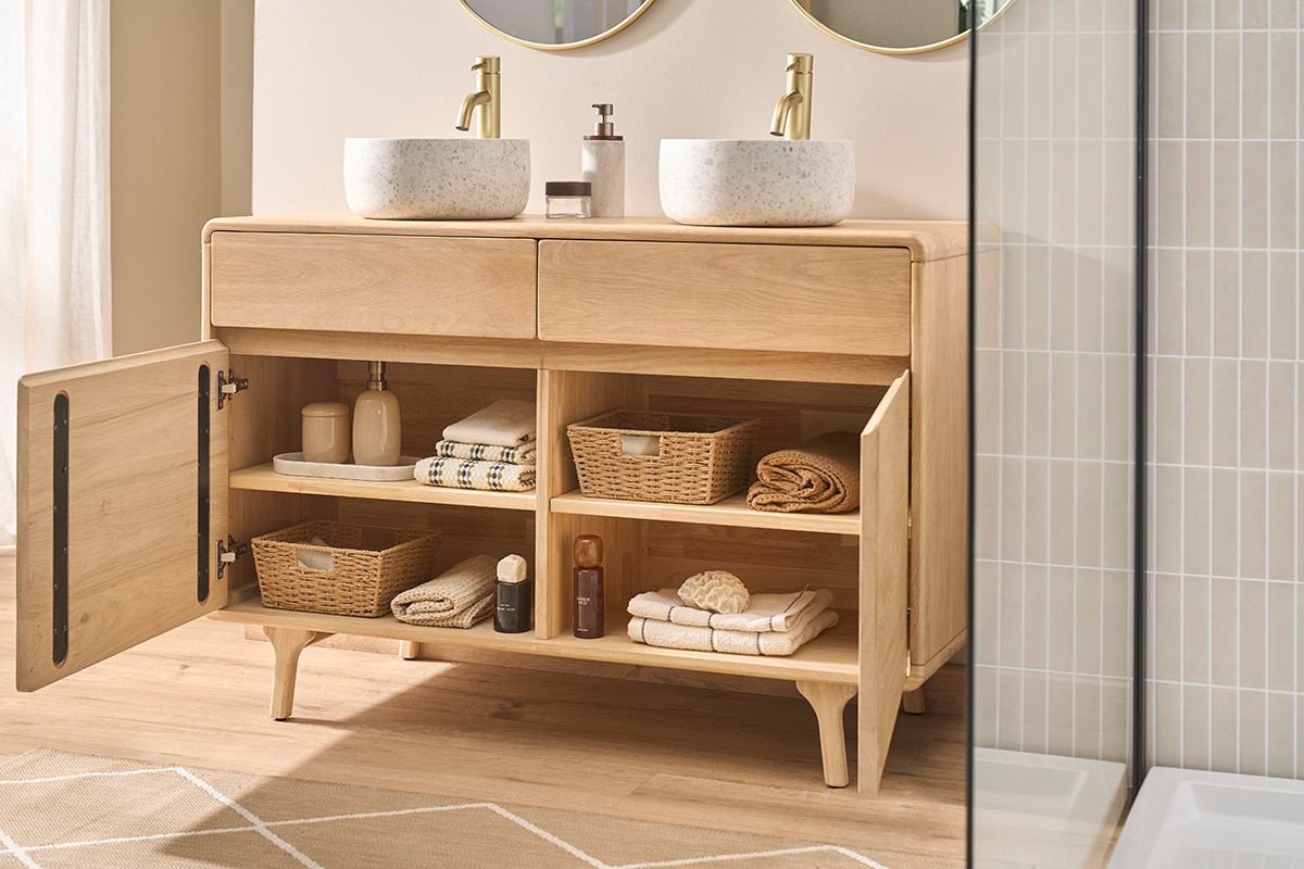 Mobile da bagno in legno massello di rovere L120 cm ESTEBAN