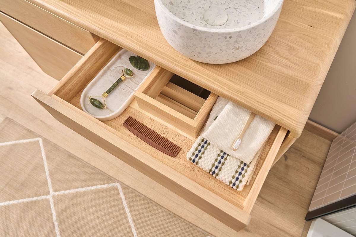 Mobile da bagno in legno massello di rovere L120 cm ESTEBAN