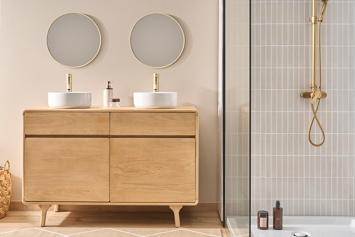 Mobile da bagno in legno massello di rovere L120 cm ESTEBAN