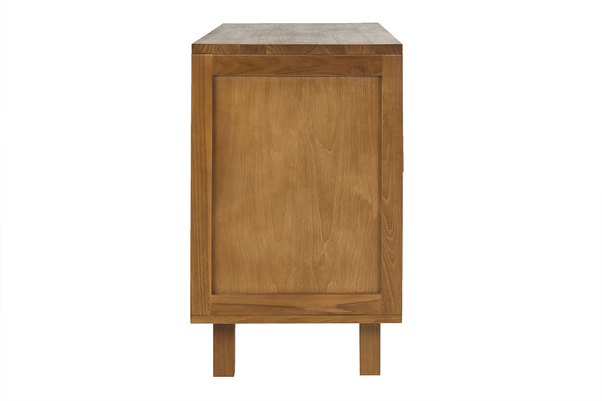 Mobile da bagno in legno massello di teak e corda intrecciata, vista laterale, dimensioni L120 cm.