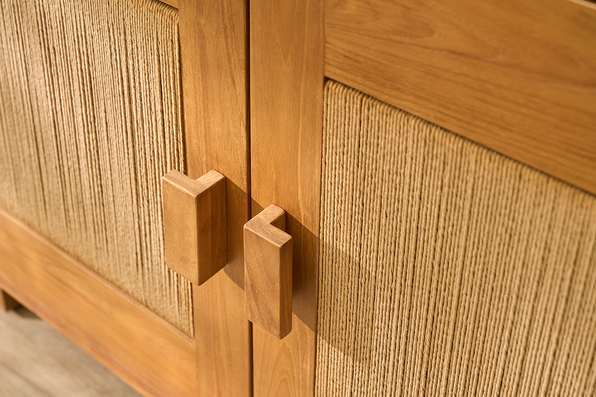 Mobile da bagno in legno massello di teak e corda intrecciata L120 cm MOSSA