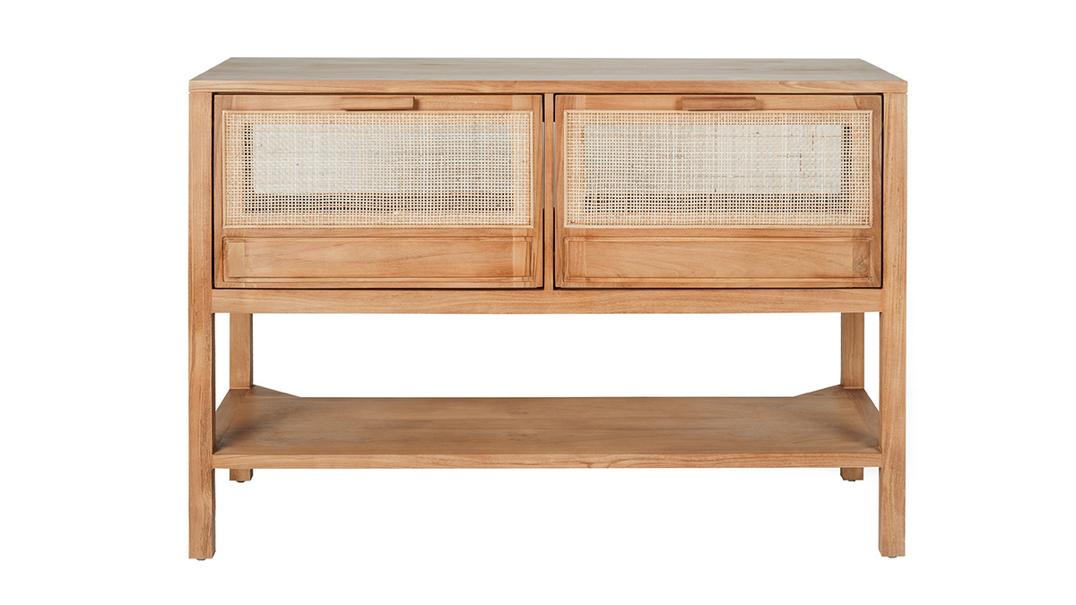 Mobile da bagno in legno massello di teak e intreccio in rattan L120 cm RIVO