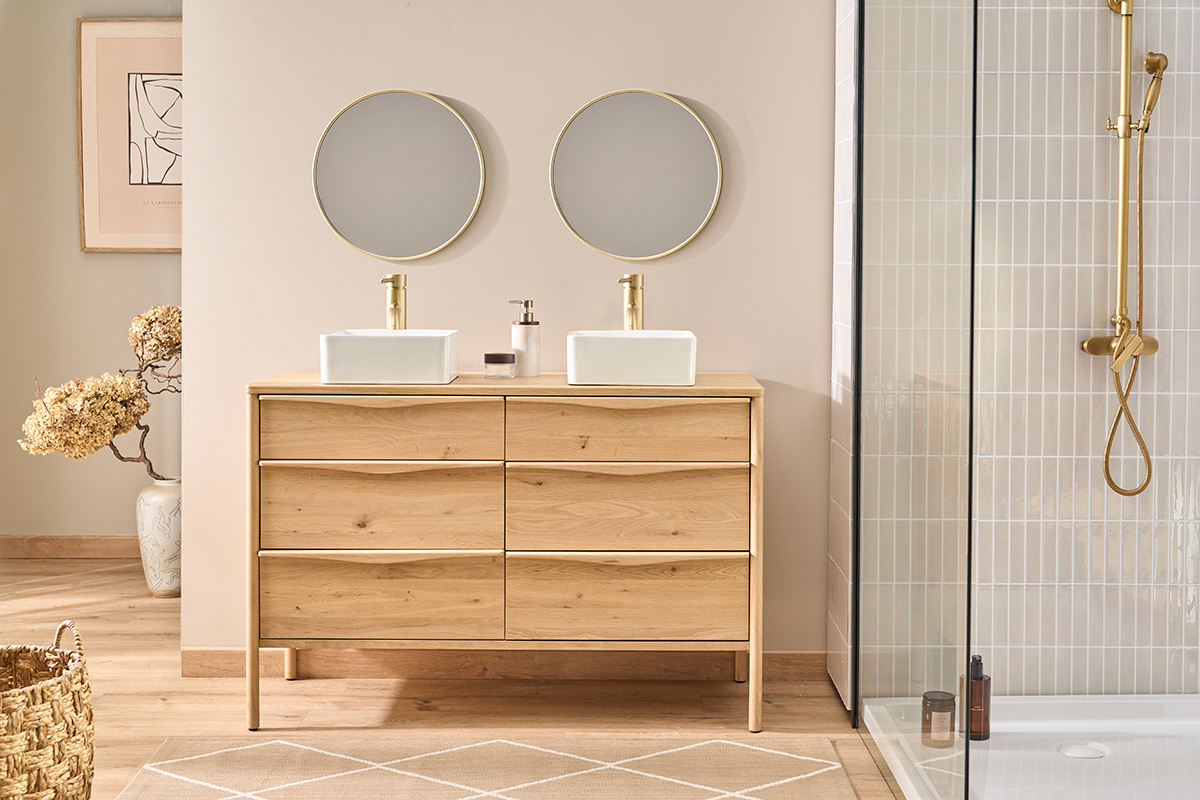 Mobile da bagno in legno massiccio di quercia L120 cm MARIN