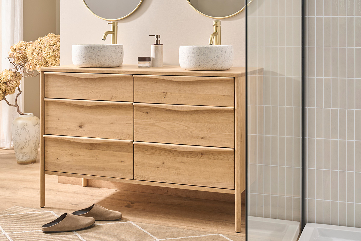 Mobile da bagno in legno massiccio di quercia L120 cm MARIN