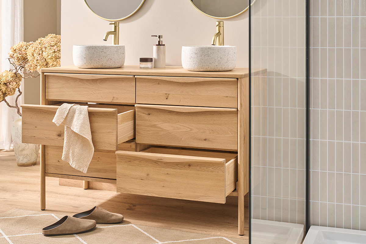 Mobile da bagno in legno massiccio di quercia L120 cm MARIN
