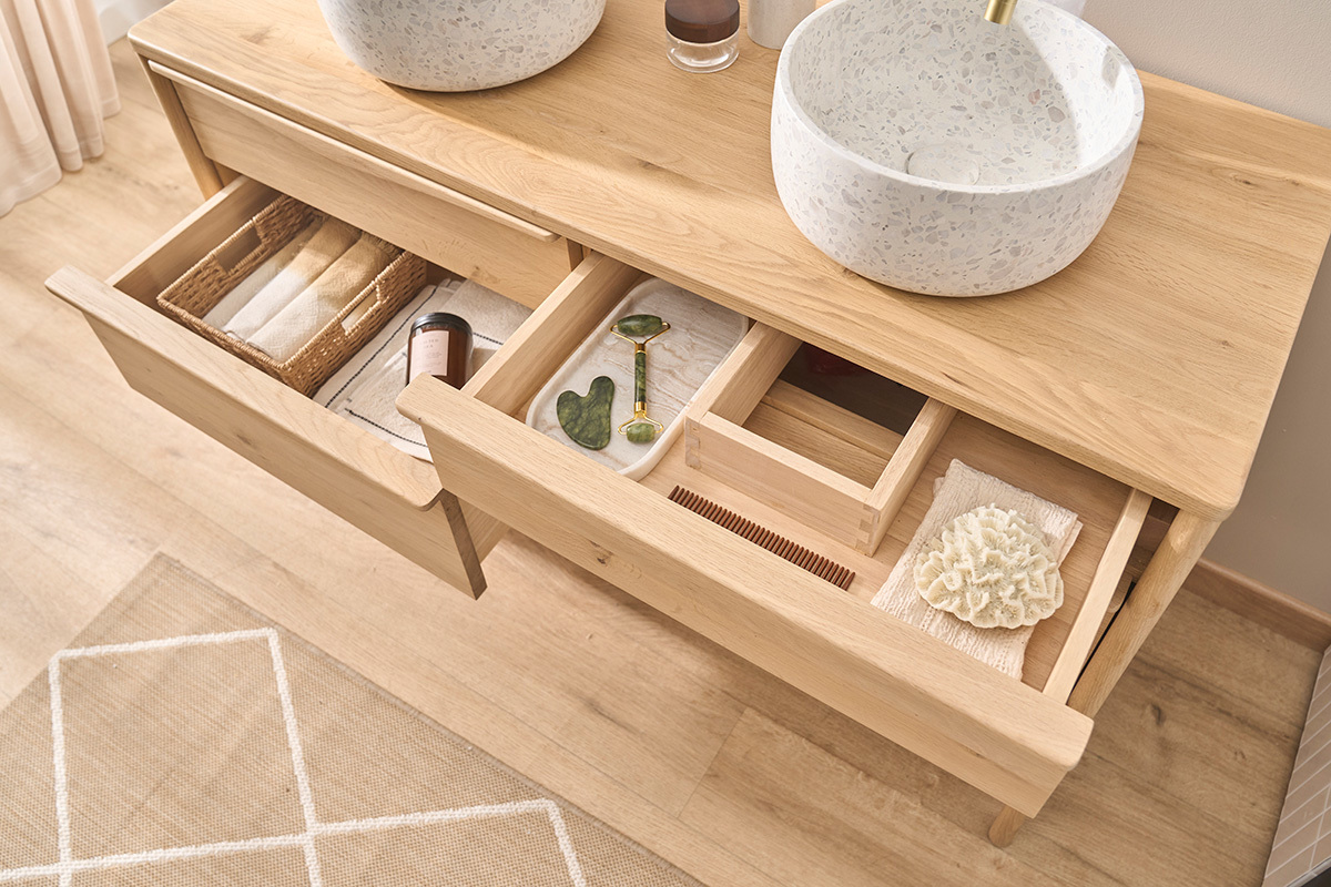 Mobile da bagno in legno massiccio di quercia L120 cm MARIN