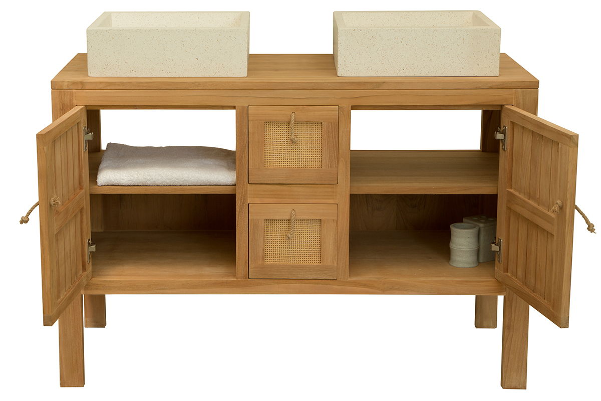 Mobile da bagno in teck per applicare doppio lavandino (lavandini esclusi) ARECA