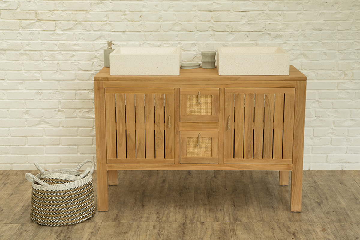 Mobile da bagno in teck per applicare doppio lavandino (lavandini esclusi) ARECA