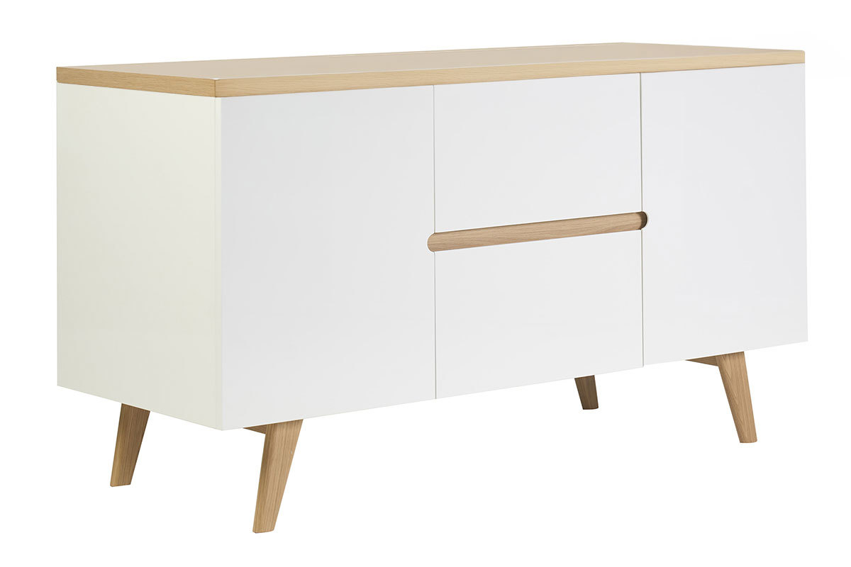 Mobile da bagno laccato bianco lucido e legno chiaro L140 cm MELKA