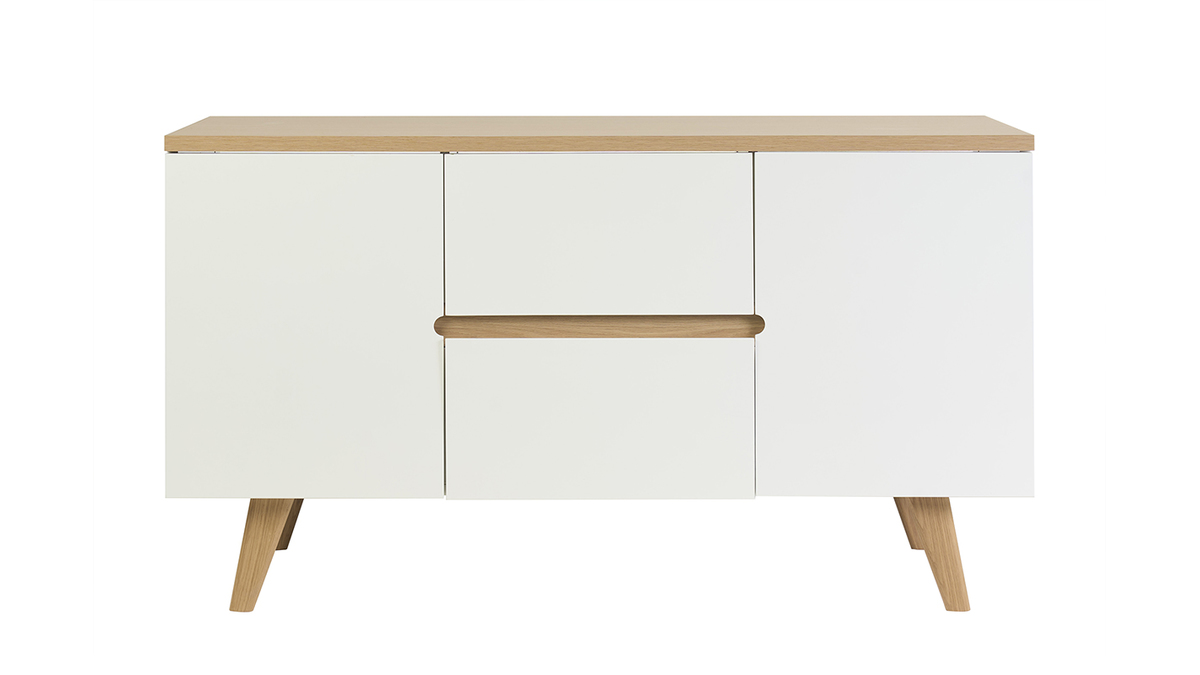Mobile da bagno laccato bianco lucido e legno chiaro L140 cm MELKA