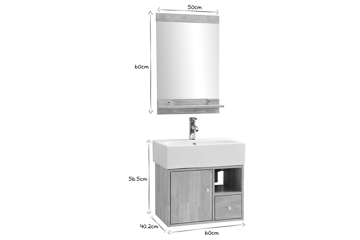 Mobile da bagno : lavabo mobile sottovasca e specchio EVAN