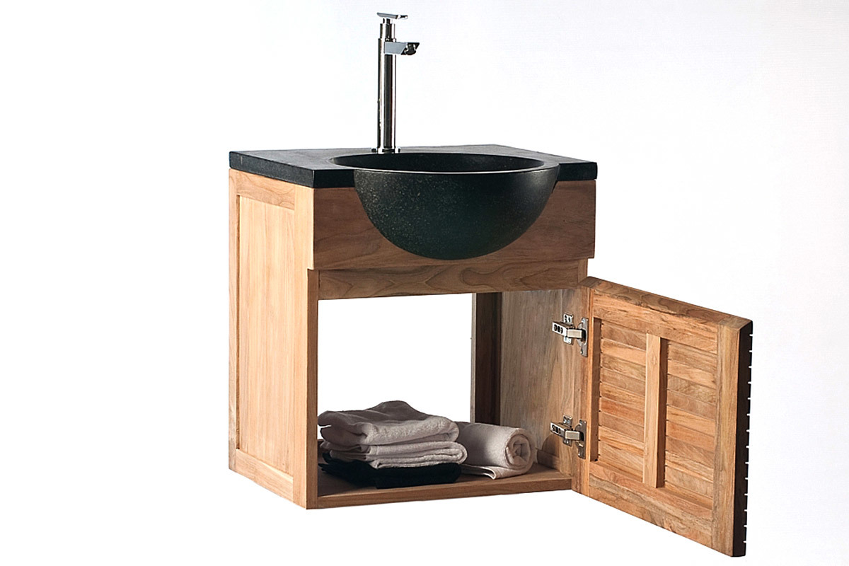 Mobile da bagno : mobile sottovasca teck e vasca terazzo ISAK