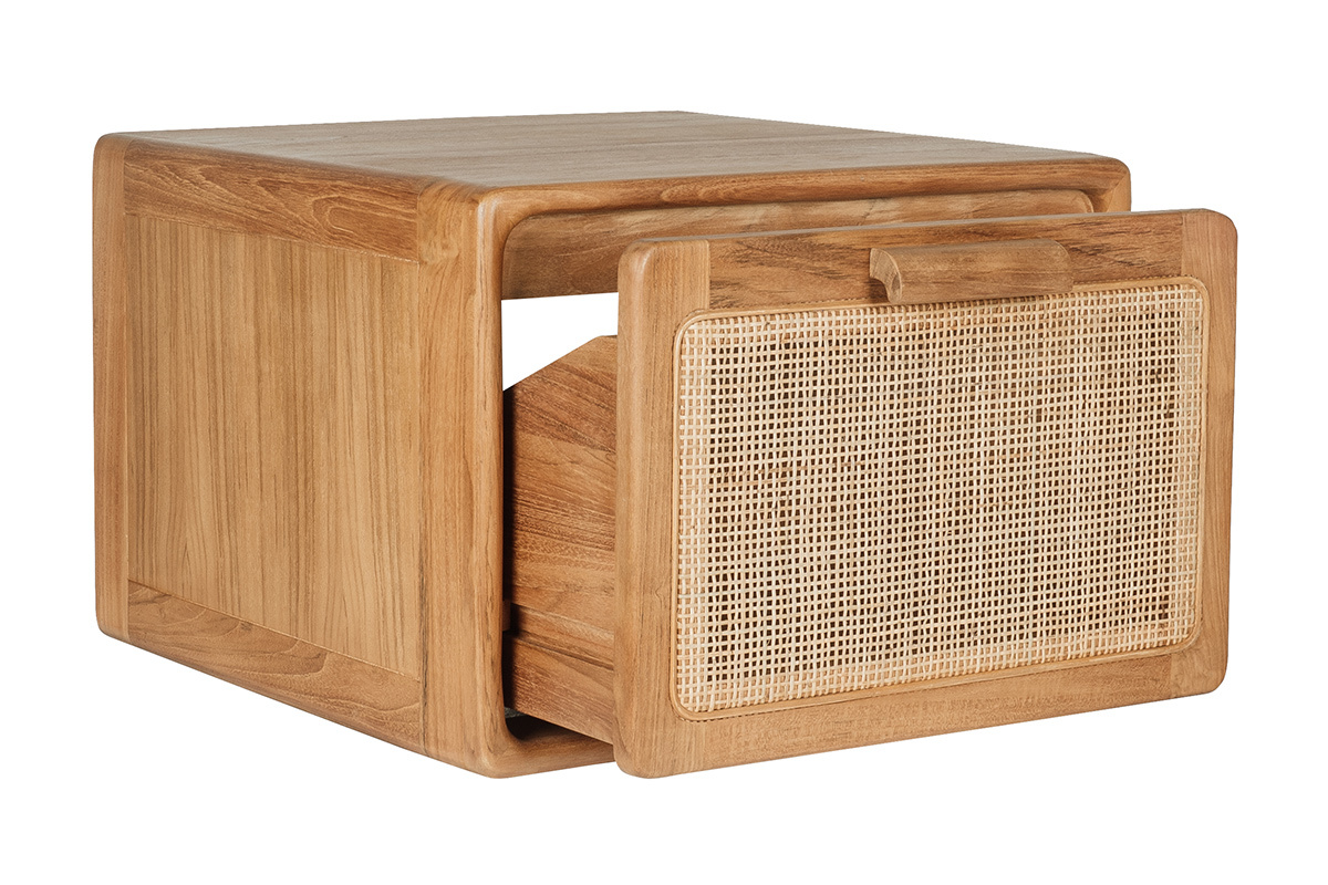 Mobile da bagno sospeso in legno di teak massello e cannettato in rattan L50 cm BALIA