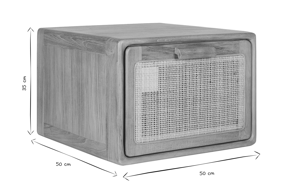 Mobile da bagno sospeso in legno di teak massello e cannettato in rattan L50 cm BALIA