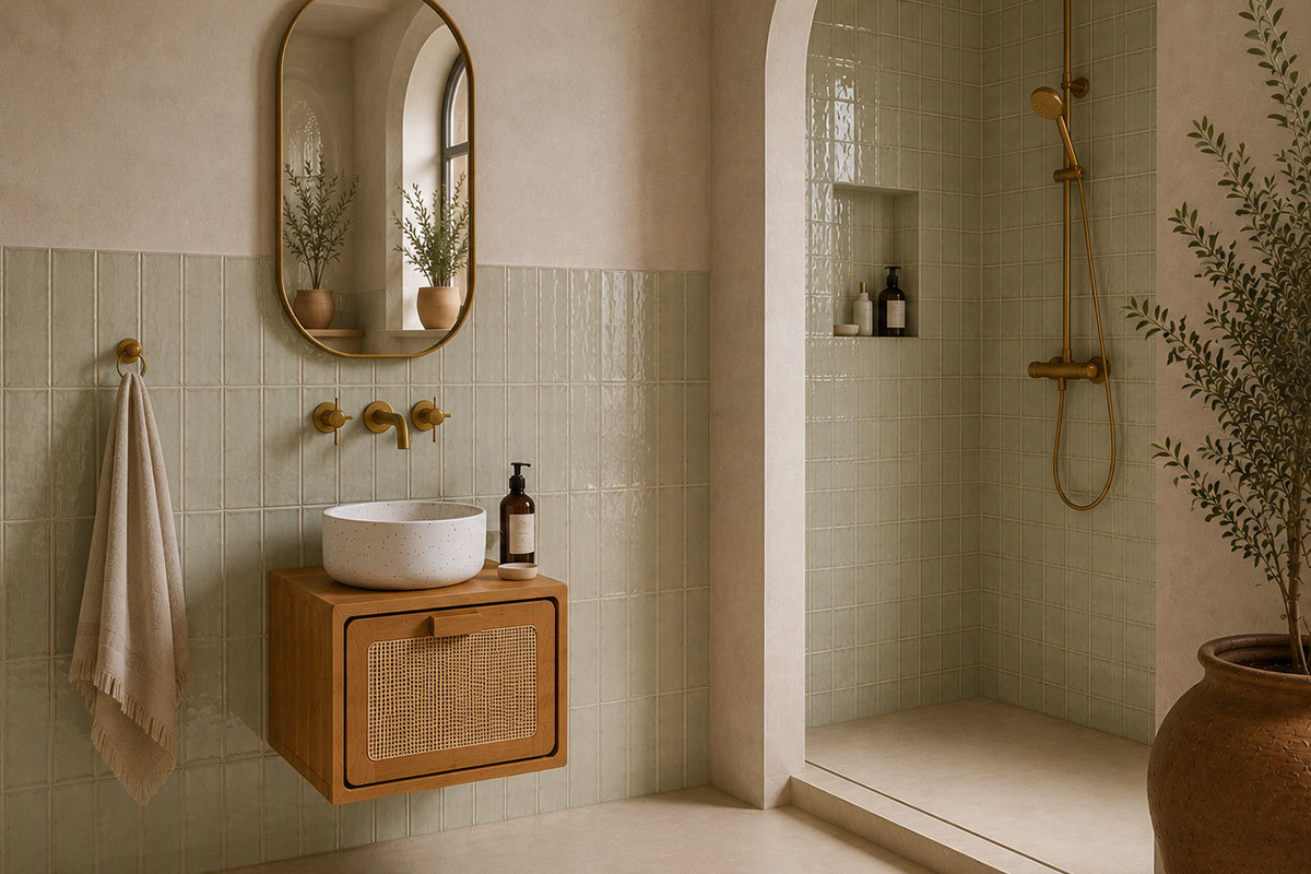 Mobile da bagno sospeso in legno di teak massello e cannettato in rattan L50 cm BALIA