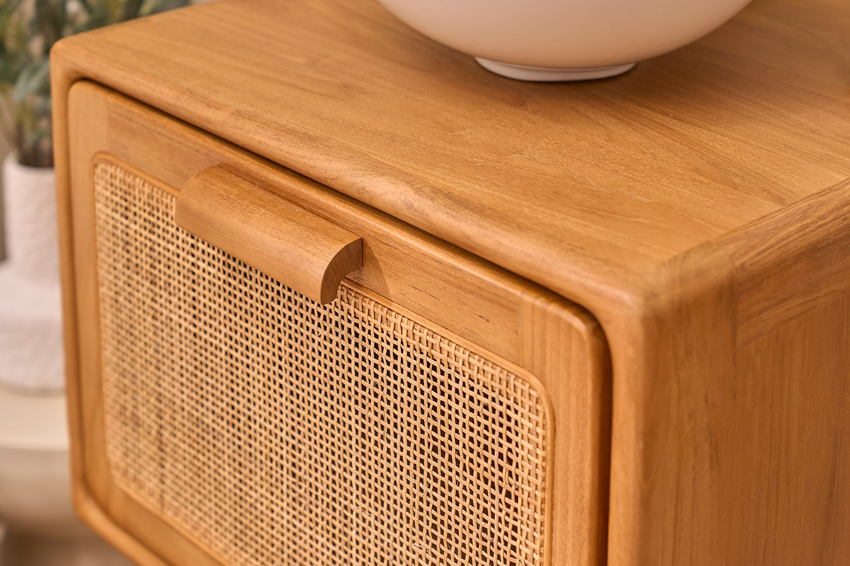 Mobile da bagno sospeso in legno di teak massello e cannettato in rattan L50 cm BALIA