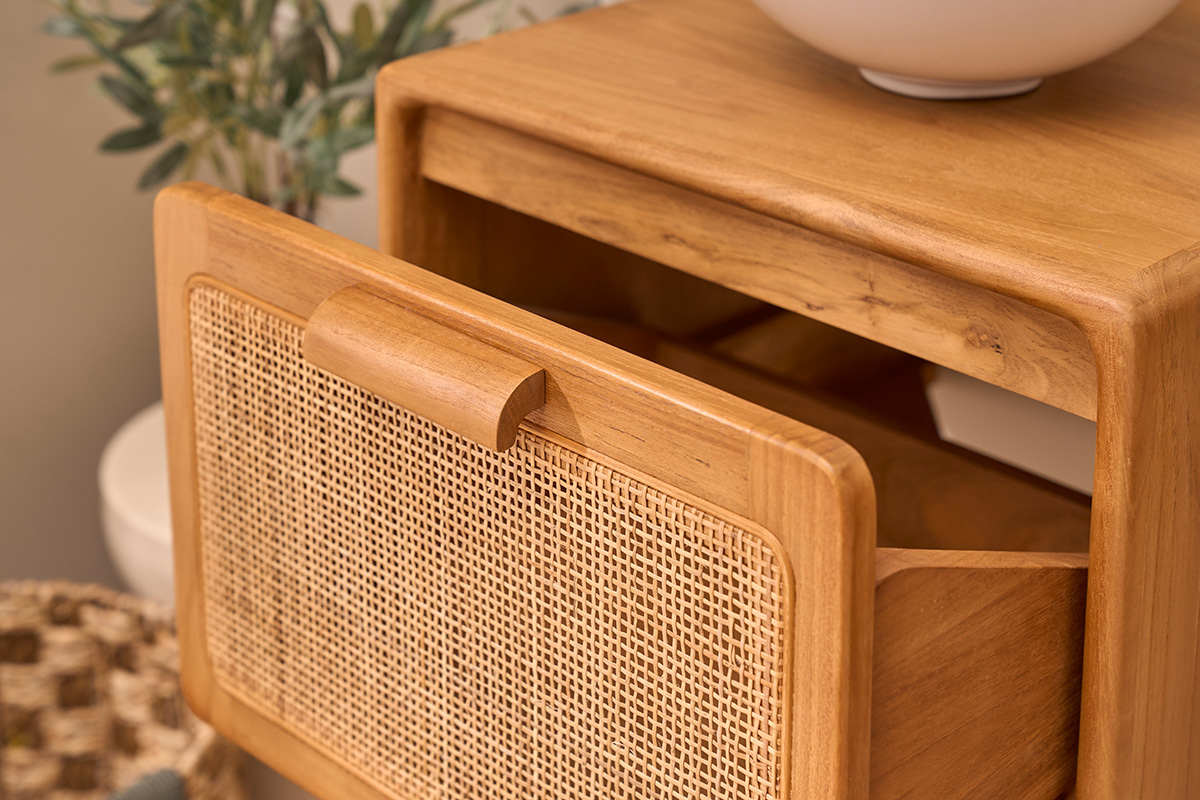 Mobile da bagno sospeso in legno di teak massello e cannettato in rattan L50 cm BALIA