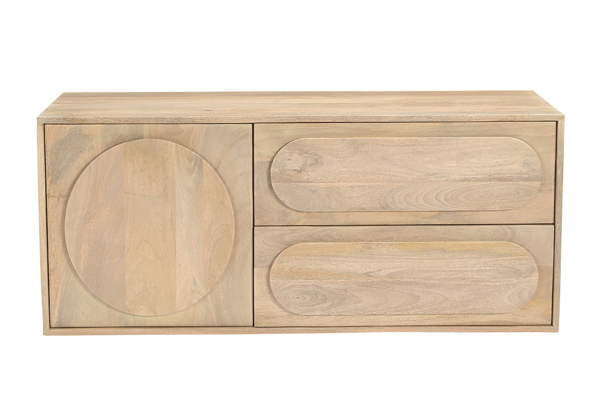 Mobile da bagno sospeso in legno massello di mango, vista frontale, L120 cm