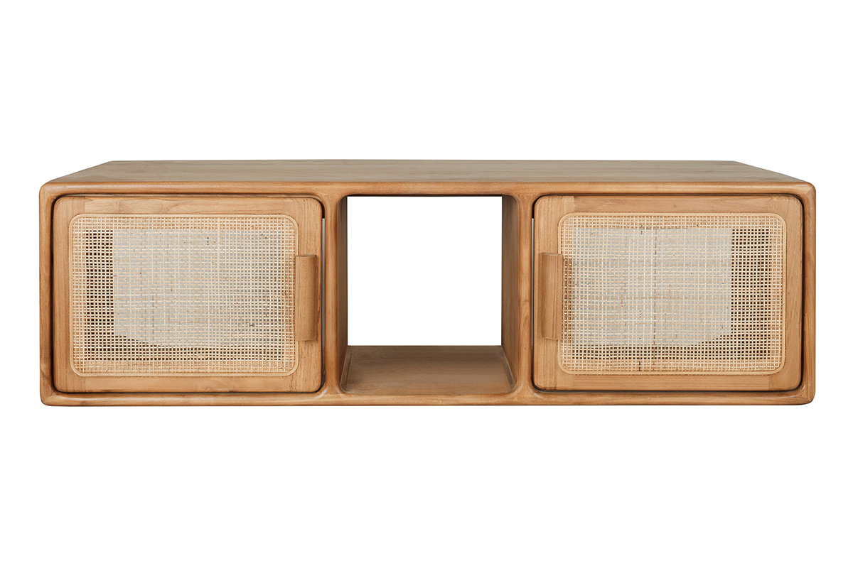 Mobile da bagno sospeso in legno massello di teak e intreccio in rattan L120 cm BALIA