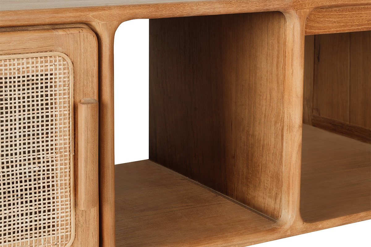 Mobile da bagno sospeso in legno massello di teak e intreccio in rattan L120 cm BALIA