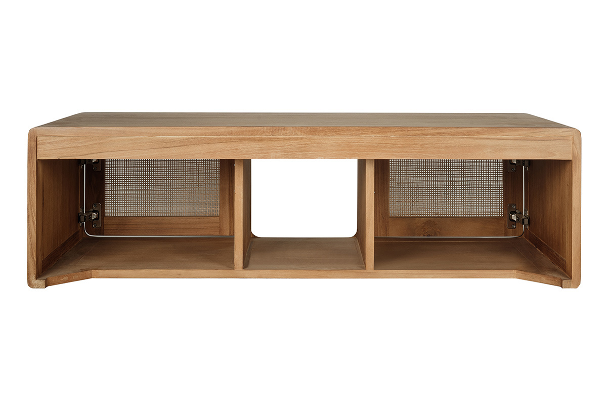 Mobile da bagno sospeso in legno massello di teak e intreccio in rattan L120 cm BALIA