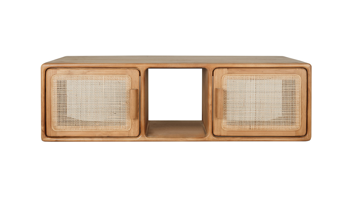 Mobile da bagno sospeso in legno massello di teak e intreccio in rattan L120 cm BALIA