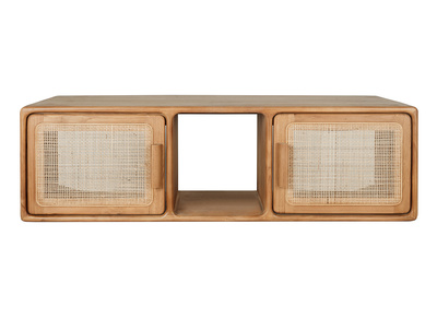 Mobile da bagno sospeso in legno massello di teak e intreccio in rattan L120 cm BALIA