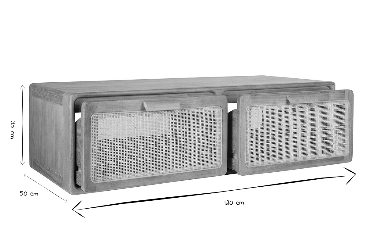 Dimensioni del mobile da bagno sospeso BALIA in bianco e nero: L120 cm, P50 cm, H35 cm.