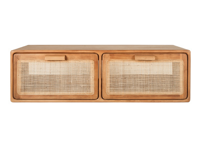 Mobile da bagno sospeso in legno massello di teak e intreccio in rattan L120 cm BALIA