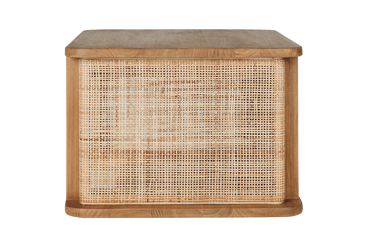 Mobile da bagno sospeso in legno di teak e intreccio in rattan, vista laterale