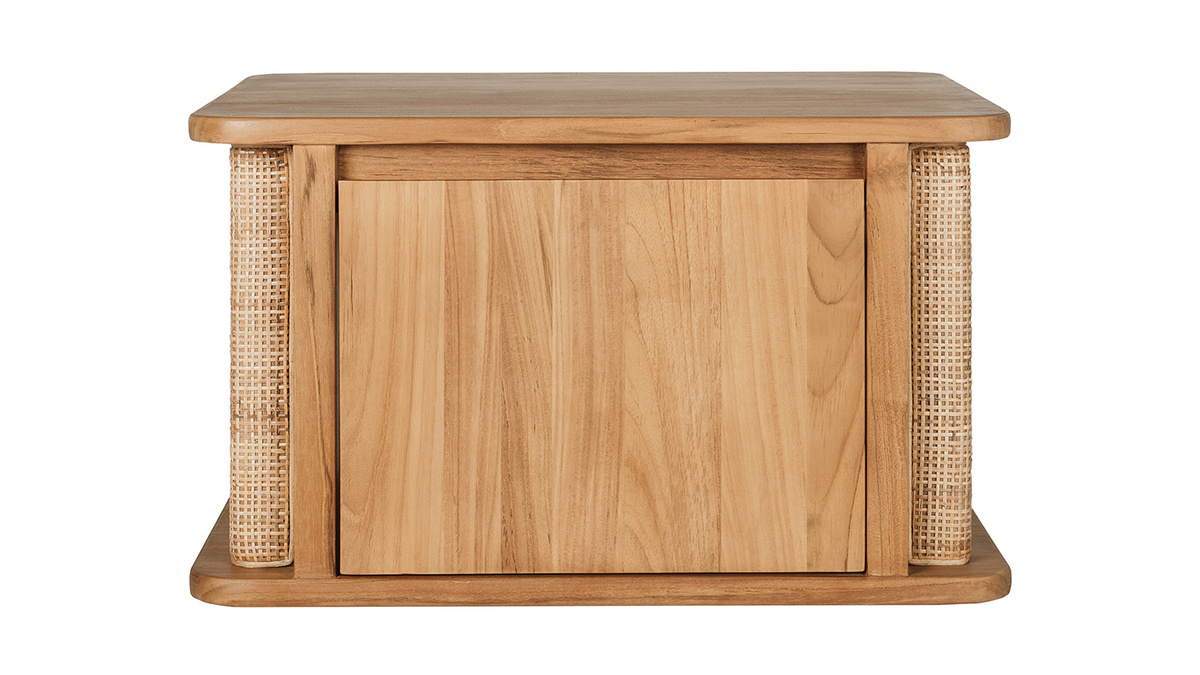Mobile da bagno sospeso in legno massello di teak e intreccio in rattan L60 cm SOLEA