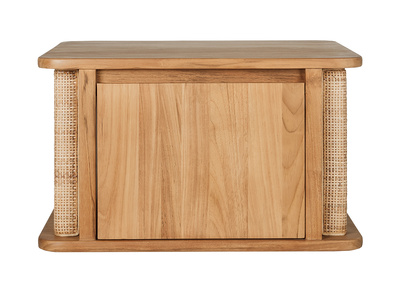 Mobile da bagno sospeso in legno massello di teak e intreccio in rattan L60 cm SOLEA