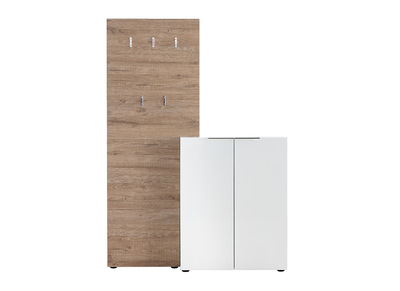 Mobile da ingresso legno bianco laccato con armadio e mensola porta abiti HALL - Mobile da ingresso legno bianco laccato con armadio e mensola porta abiti HALL