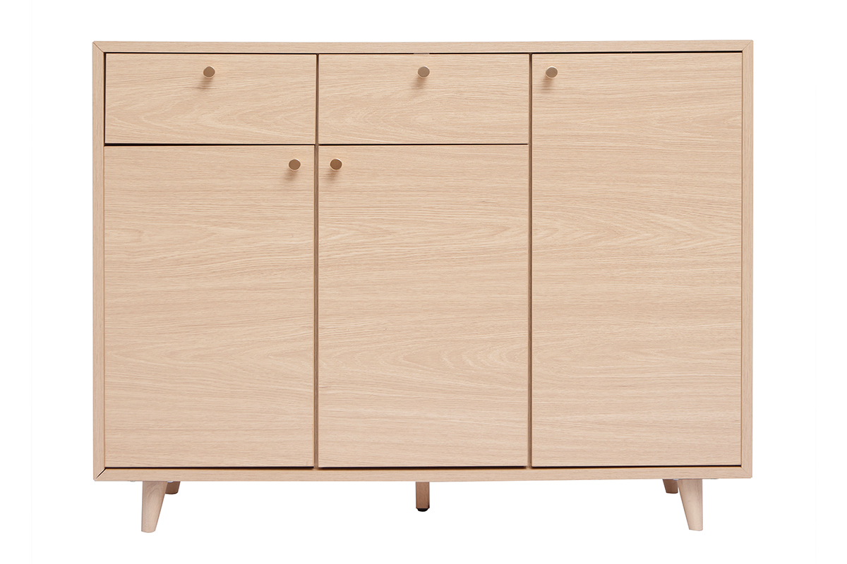 Mobile da ingresso - mobile contenitore per scarpe finitura legno chiaro rovere e metallo dorato L110 cm SILVESTRE