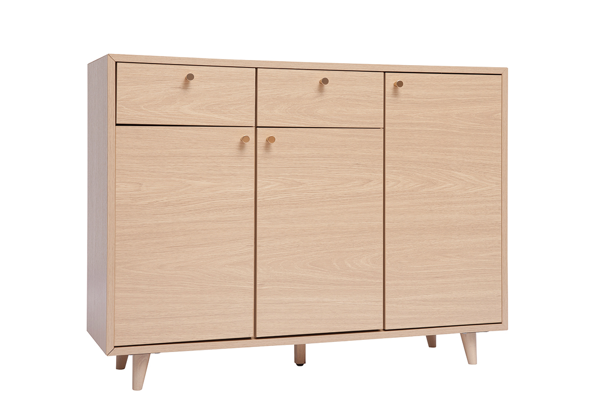 Mobile da ingresso - mobile contenitore per scarpe finitura legno chiaro rovere e metallo dorato L110 cm SILVESTRE