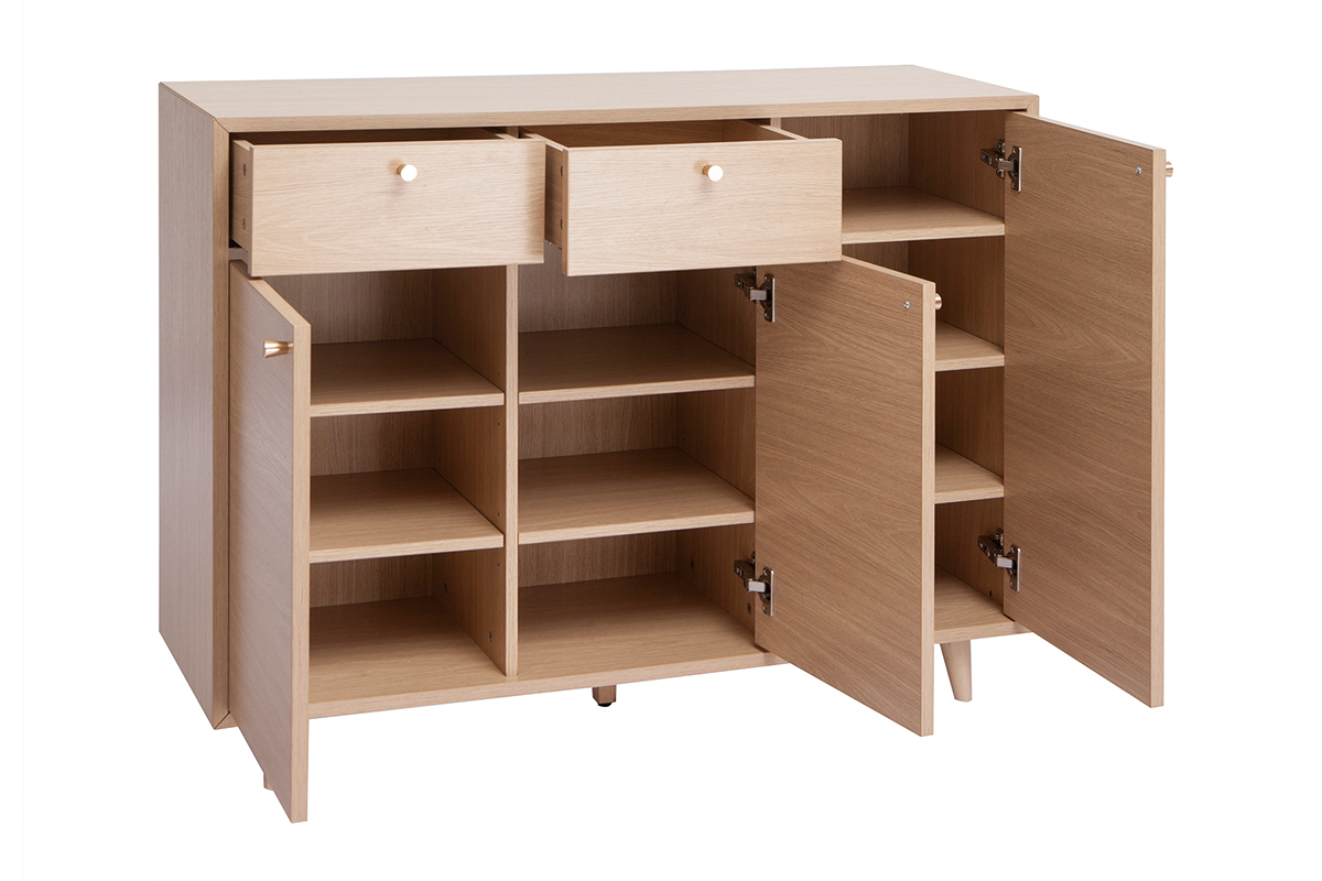 Mobile da ingresso - mobile contenitore per scarpe finitura legno chiaro rovere e metallo dorato L110 cm SILVESTRE