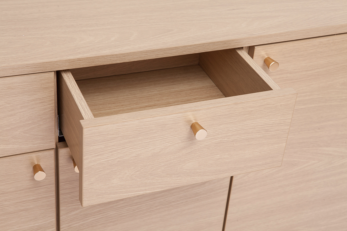 Mobile da ingresso - mobile contenitore per scarpe finitura legno chiaro rovere e metallo dorato L110 cm SILVESTRE