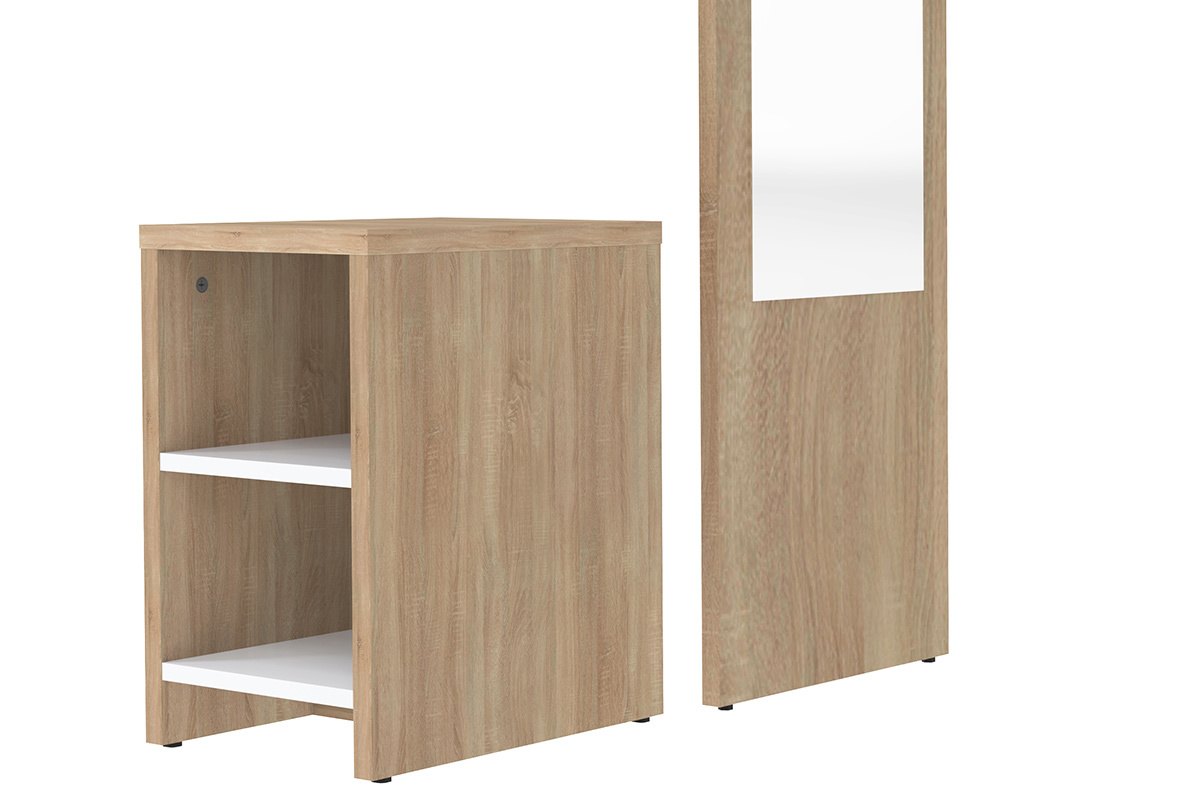 Mobile da ingresso modulabile con guardaroba, specchio e mensola in legno OLLY